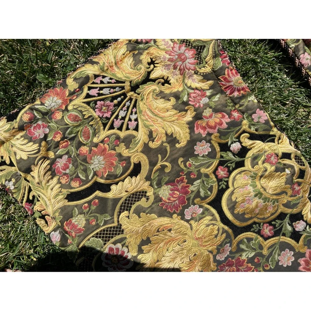King Pillow Sham Set Black Italian Floral Baroque Romantic Horchow Tapestry